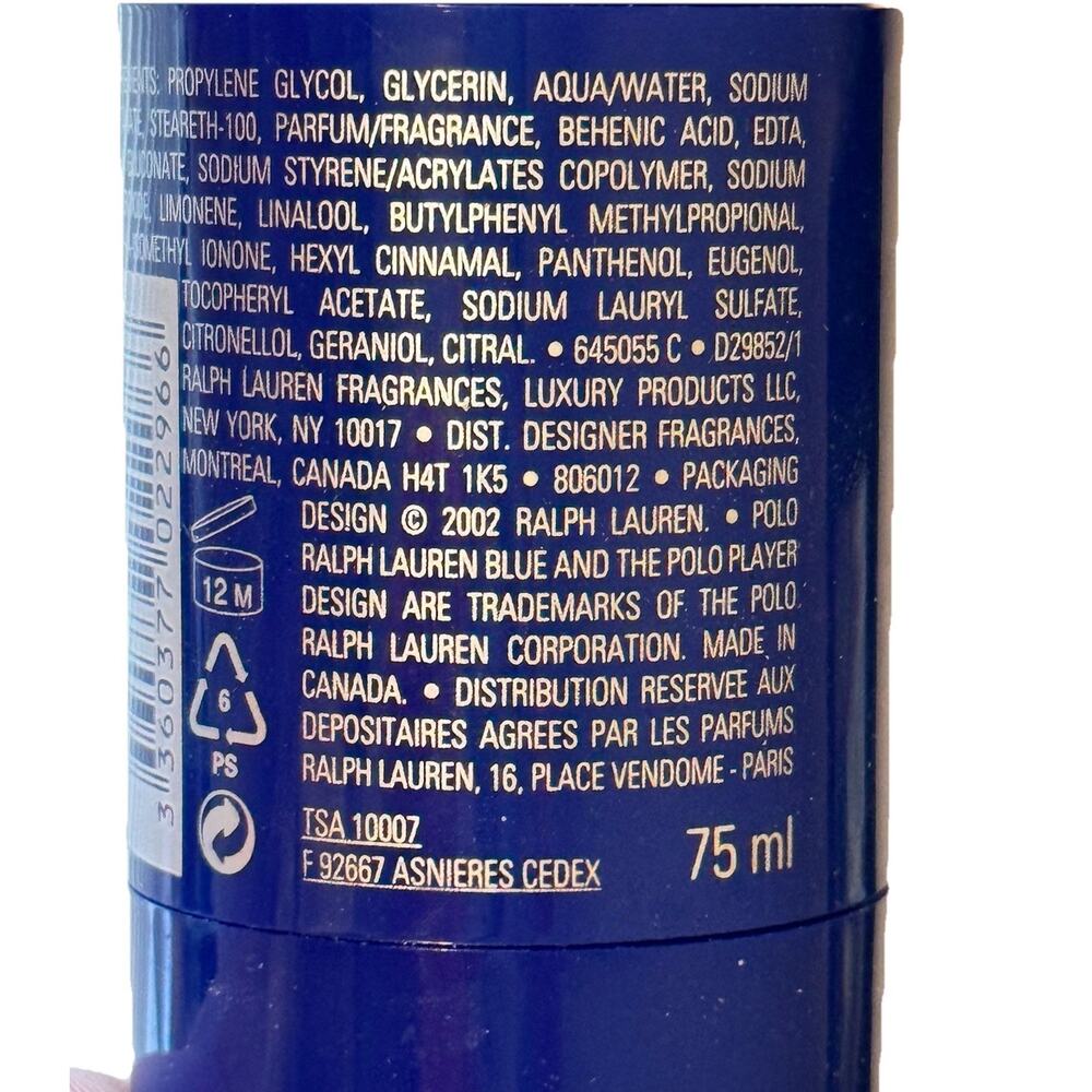 POLO BLUE RALPH LAUREN Men's Vitamin Enriched Solid Deodorant Stick 2.6 oz., NEW - Picture 4 of 5